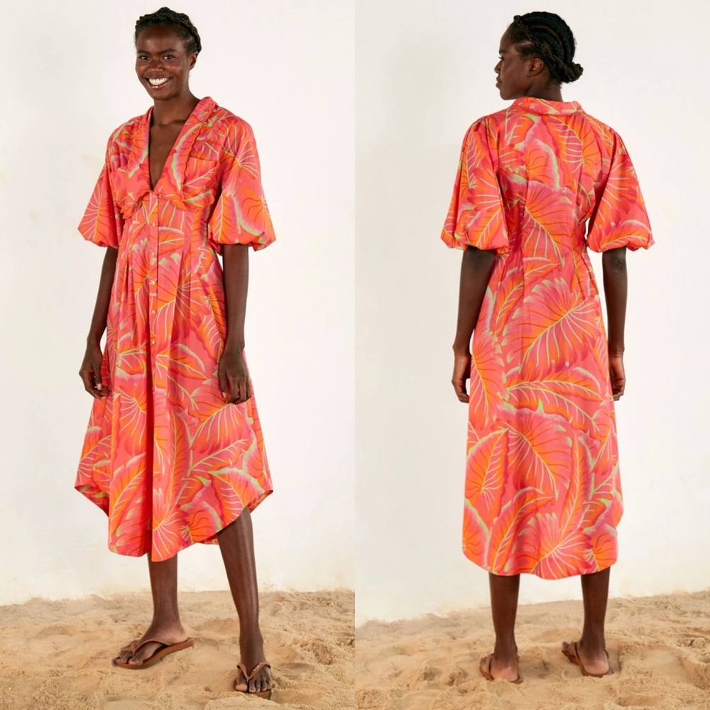 Anthropologie FARM Rio Bright Forest MIDI dress Medium EUC